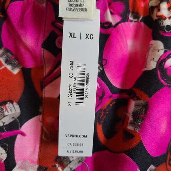 NWT Victorias Secret Pink Flannel Boxy Pajama Short Womens XL Pink Fire Ornament - Picture 3 of 9